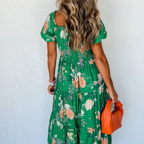 B257 Beautiful green floral midi - Picture 2 of 14